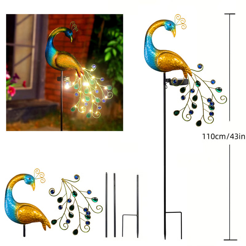Elegant Iron Art Solar Peacock Stake Light, Multicolor Warm White Weatherproof Outdoor Decor for Garden Yard Pathway