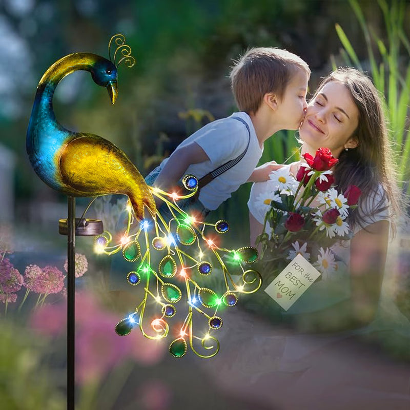 Elegant Iron Art Solar Peacock Stake Light, Multicolor Warm White Weatherproof Outdoor Decor for Garden Yard Pathway