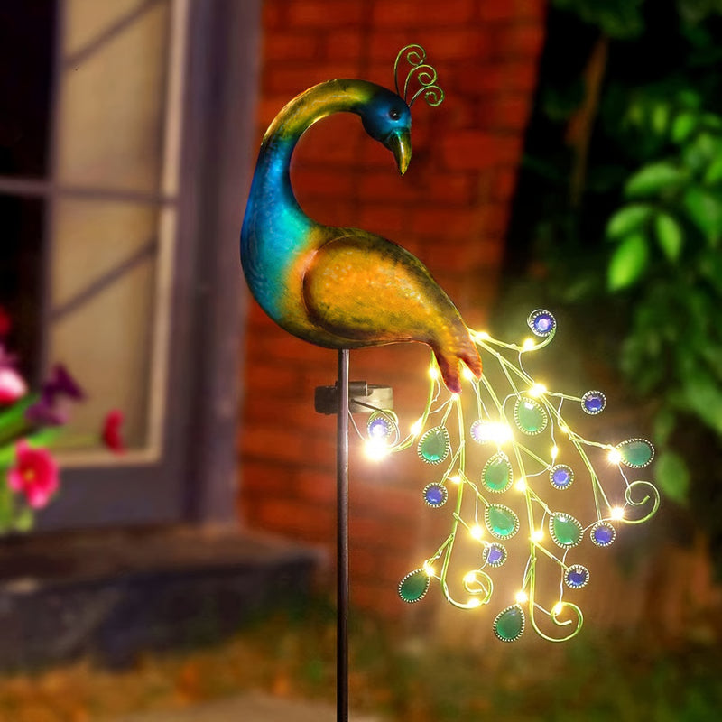 Elegant Iron Art Solar Peacock Stake Light, Multicolor Warm White Weatherproof Outdoor Decor for Garden Yard Pathway