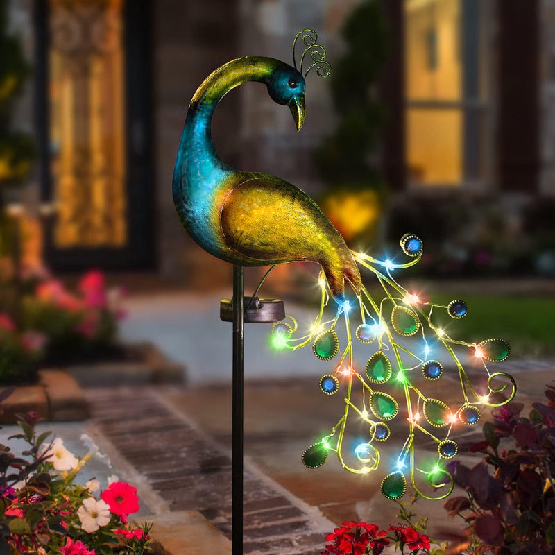 Elegant Iron Art Solar Peacock Stake Light, Multicolor Warm White Weatherproof Outdoor Decor for Garden Yard Pathway